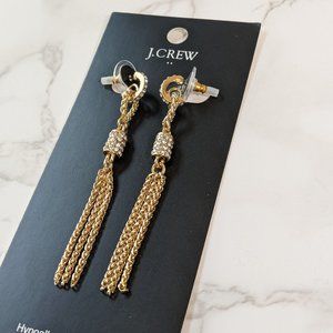 J. Crew Factory Gold Tassel Drop Earrings with Rhinestones